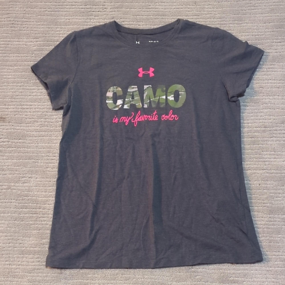Under Armour Youth Gray T-Shirt with Pink and Green Accents